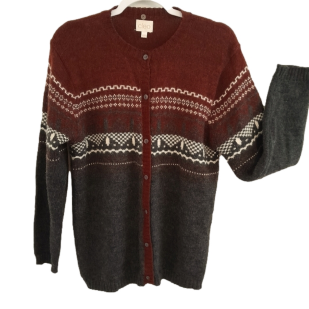 CLEO Vintage Wool/ Angor Blend Cardigan Argyle EUC Sz M (10-12)
